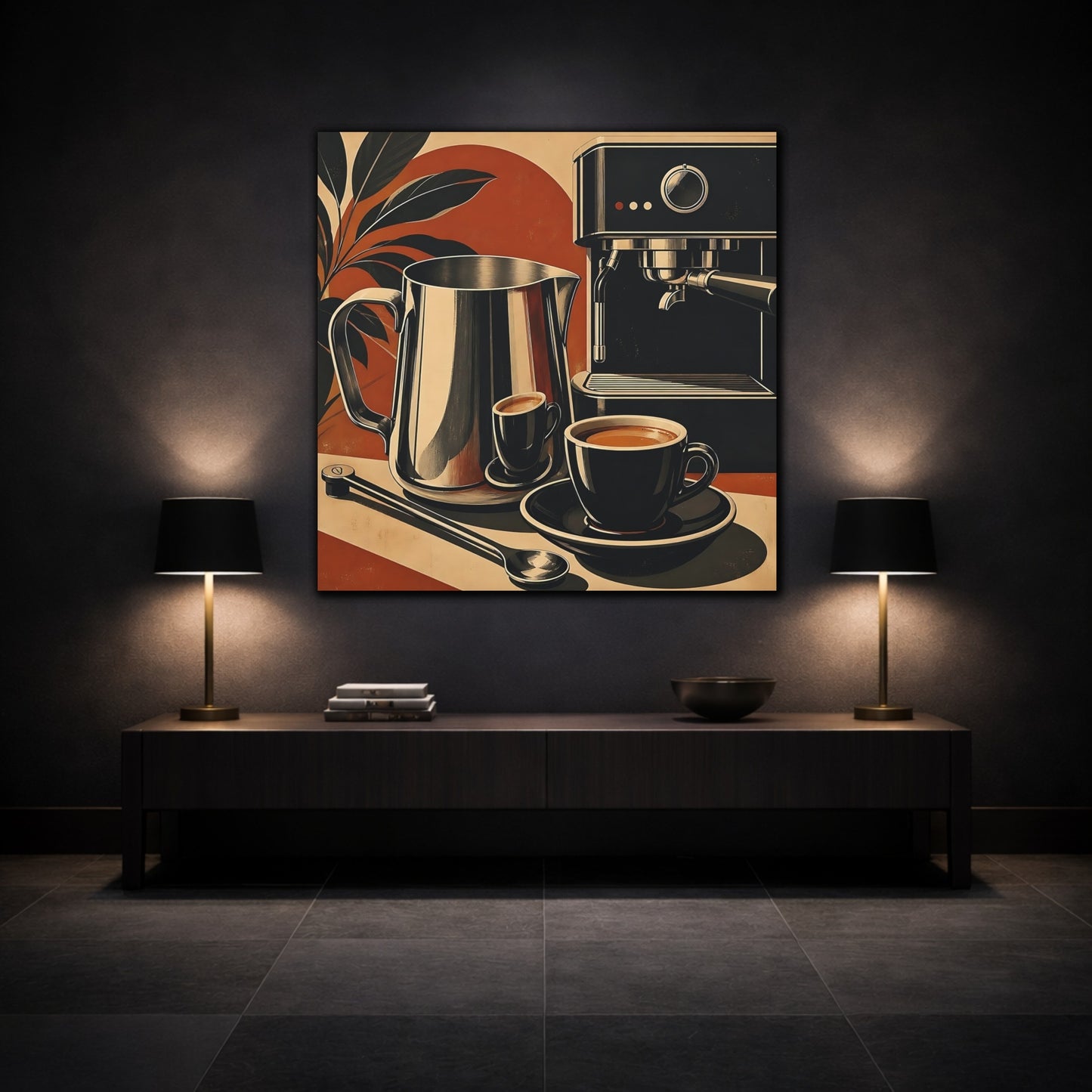 Mockup 3. Vintage Coffee Setup Retro Coffee shown as stretched canvas wall art