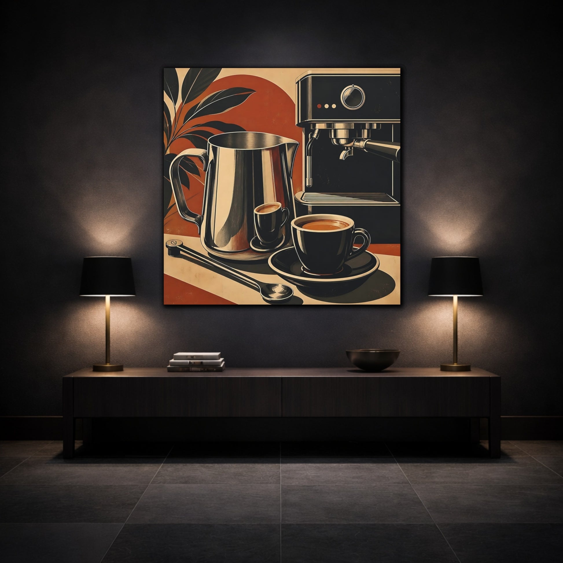 Mockup 3. Vintage Coffee Setup Retro Coffee shown as stretched canvas wall art