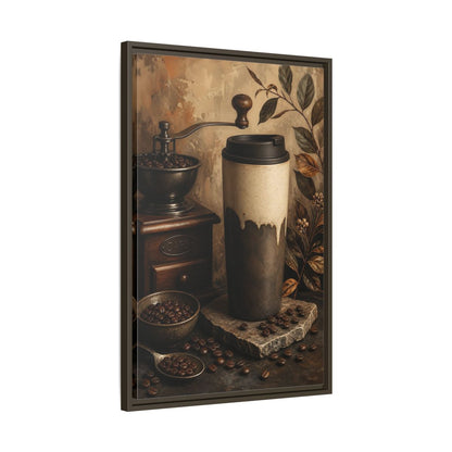 Side Mockup 11. Vintage Coffee Setup Rustic Coffee shown as framed canvas print