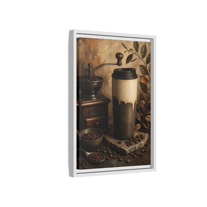 Side Mockup 4. Vintage Coffee Setup Rustic Coffee shown as framed canvas print