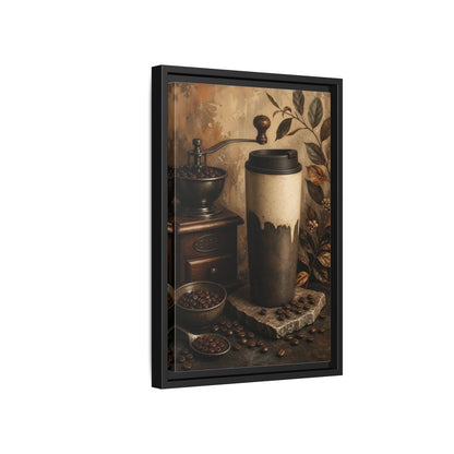 Side Mockup 6. Vintage Coffee Setup Rustic Coffee shown as framed canvas print