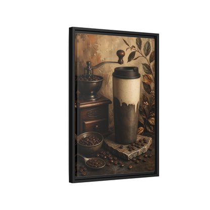 Side Mockup 3. Vintage Coffee Setup Rustic Coffee shown as framed canvas print