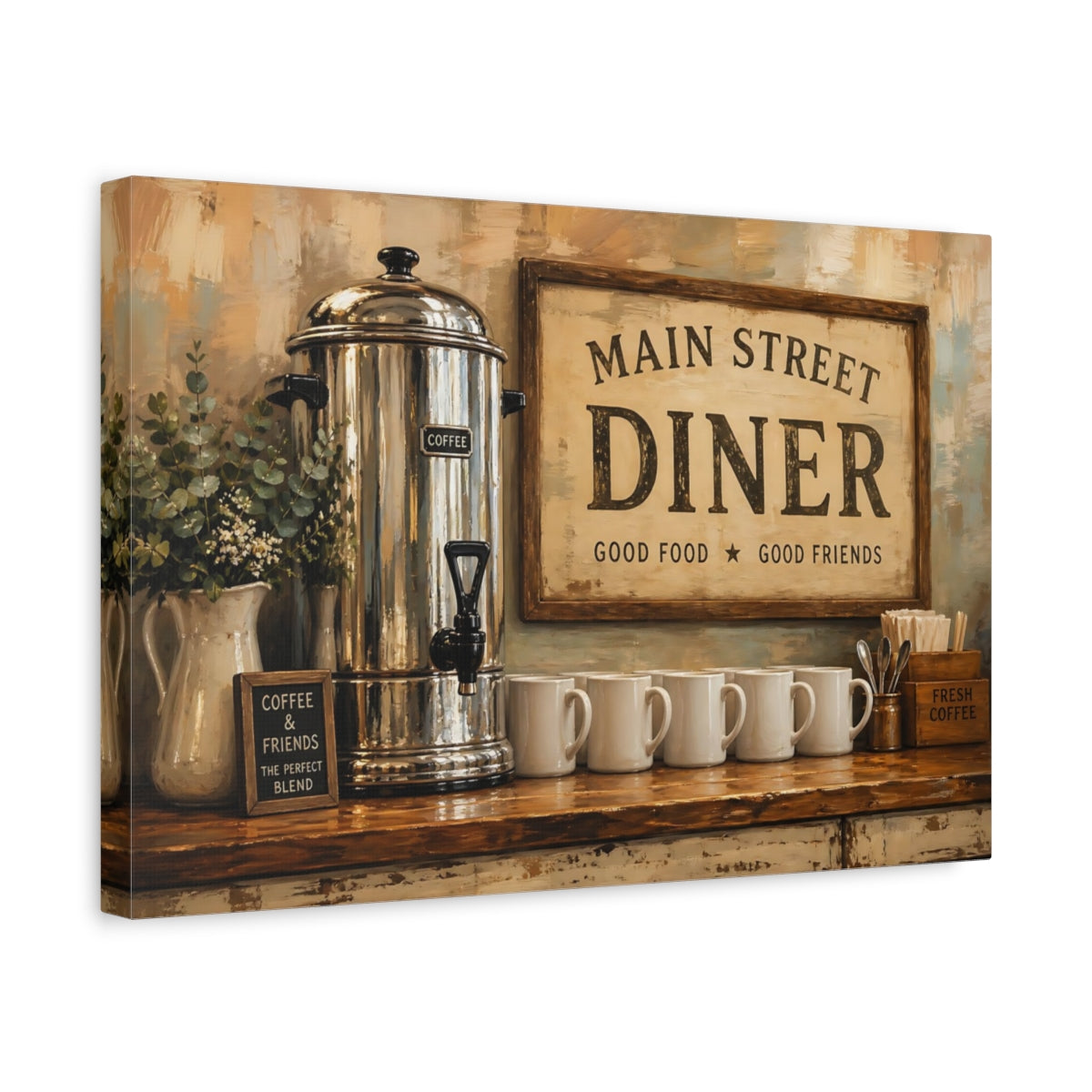 Side Mockup 4. Vintage Coffee Station Rustic Coffee shown as stretched canvas wall art