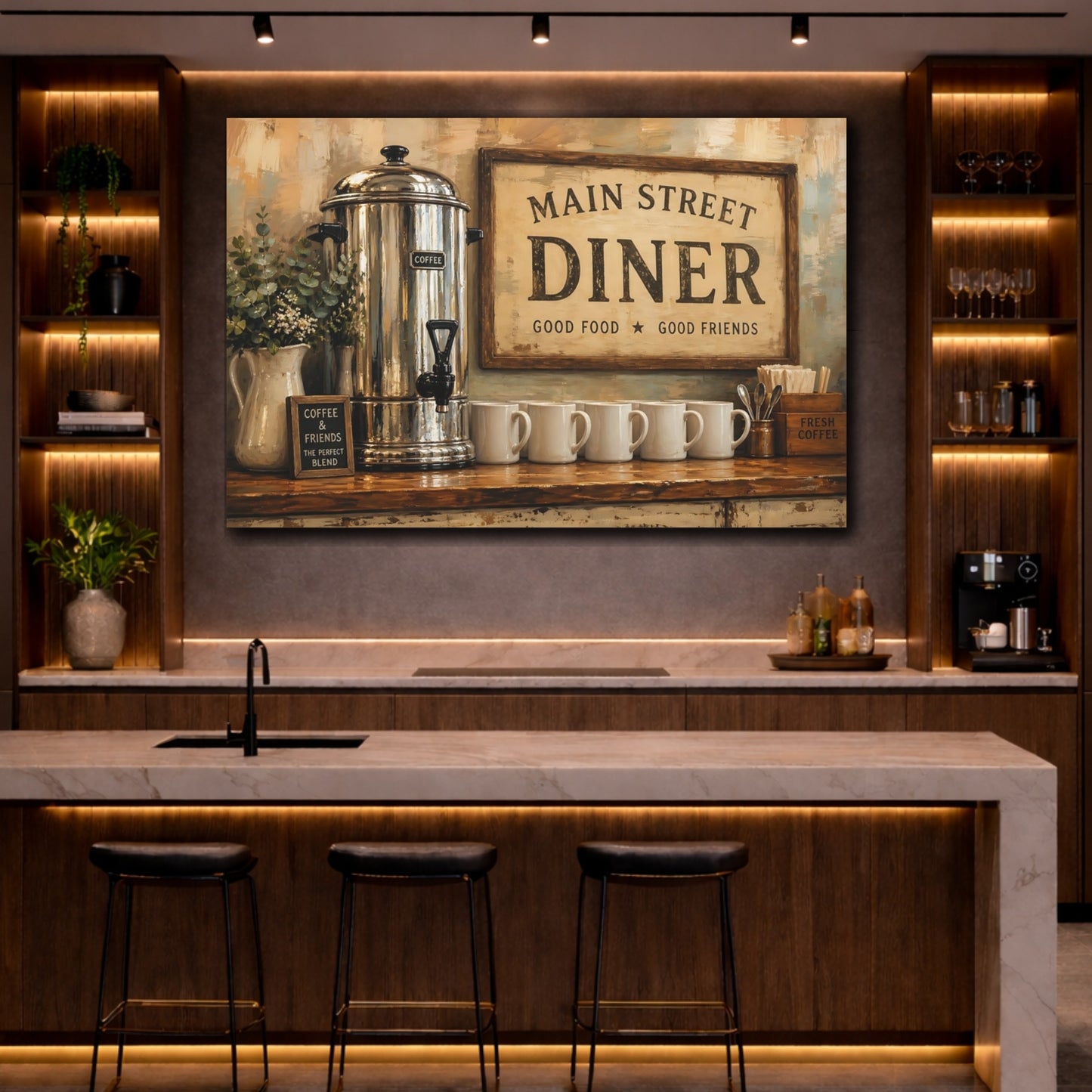 Mockup 2. Vintage Coffee Station Rustic Coffee shown as stretched canvas wall art