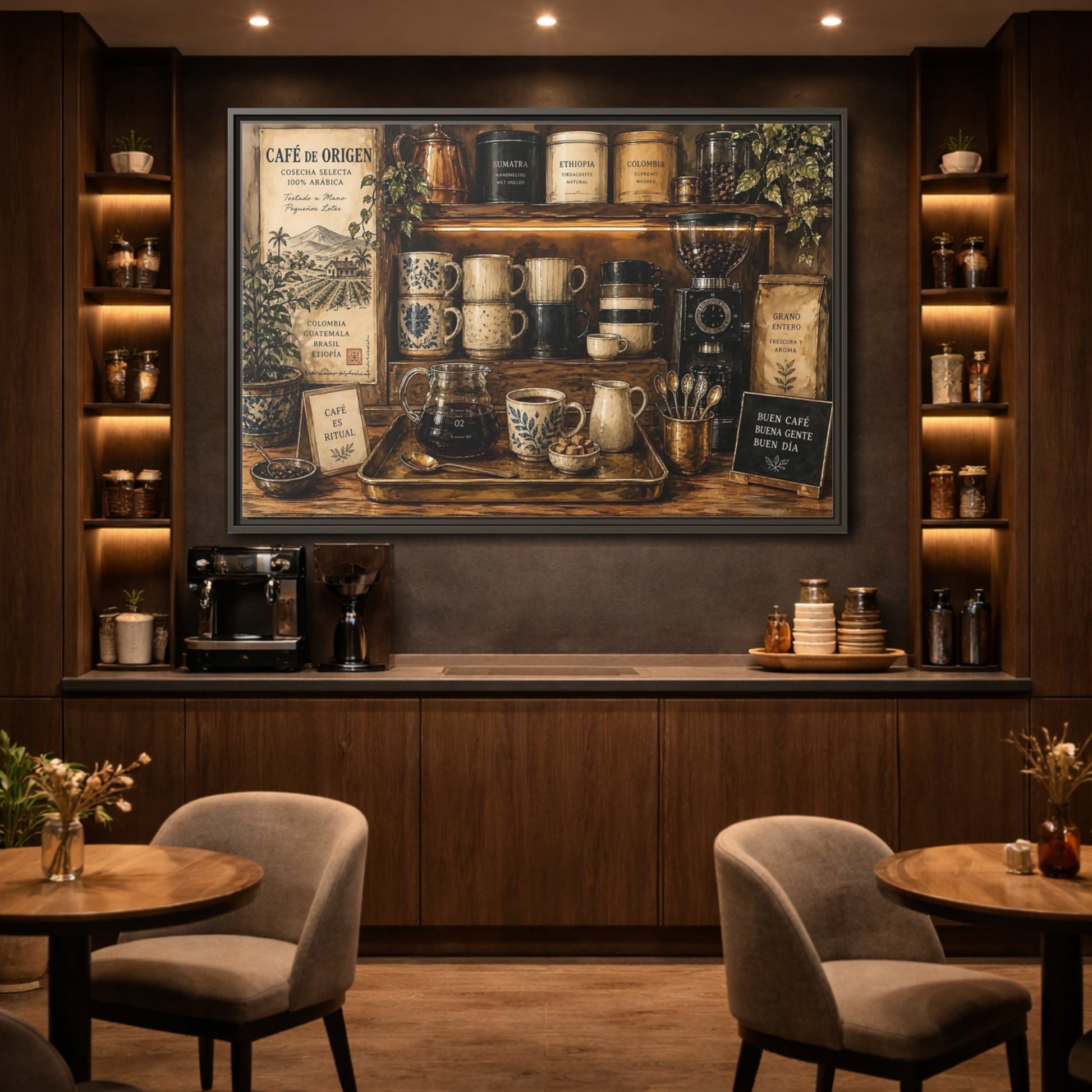 Mockup 2. Vintage Coffee Station Rustic Coffee shown as stretched canvas wall art
