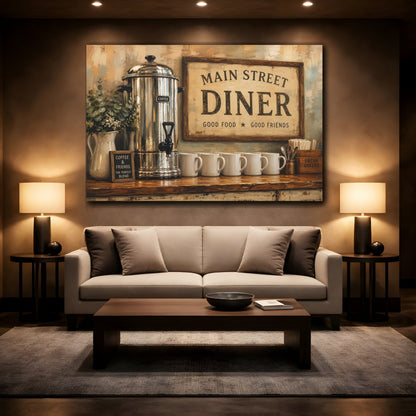 Mockup 3. Vintage Coffee Station Rustic Coffee shown as stretched canvas wall art