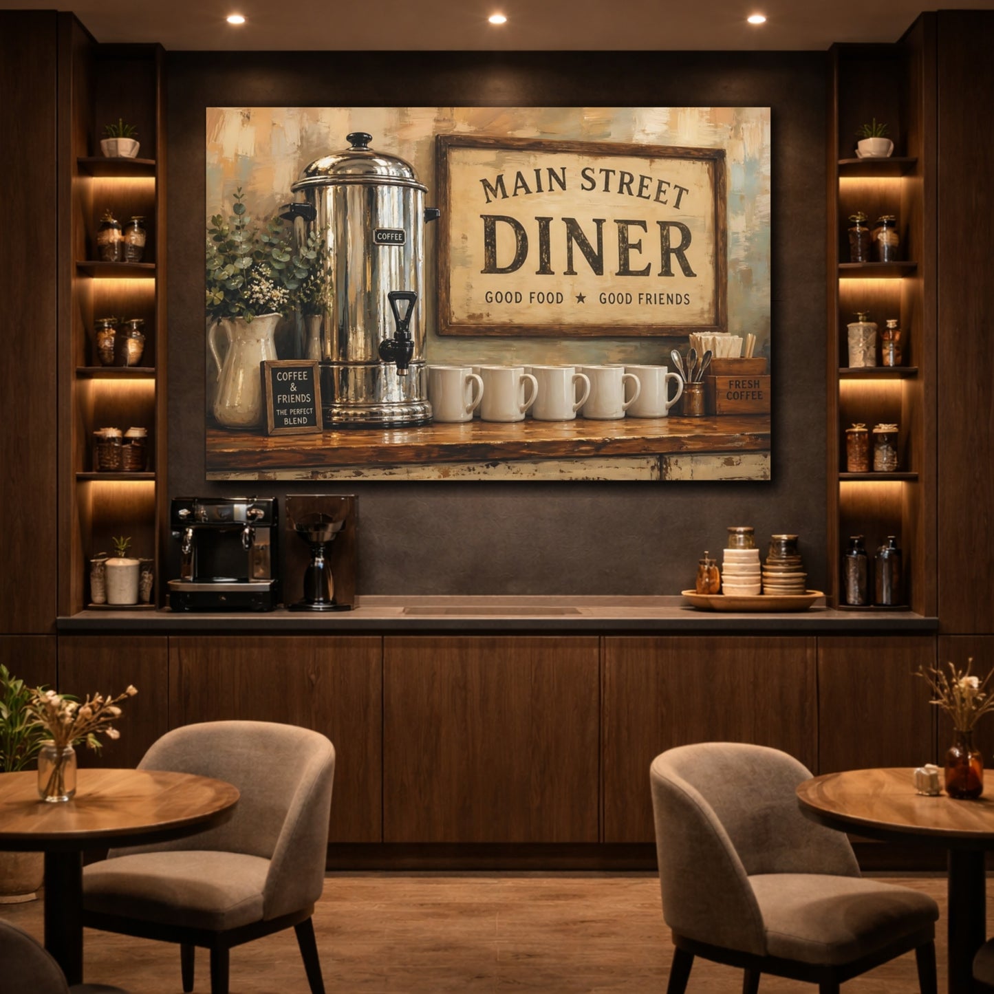 Mockup 4. Vintage Coffee Station Rustic Coffee shown as stretched canvas wall art