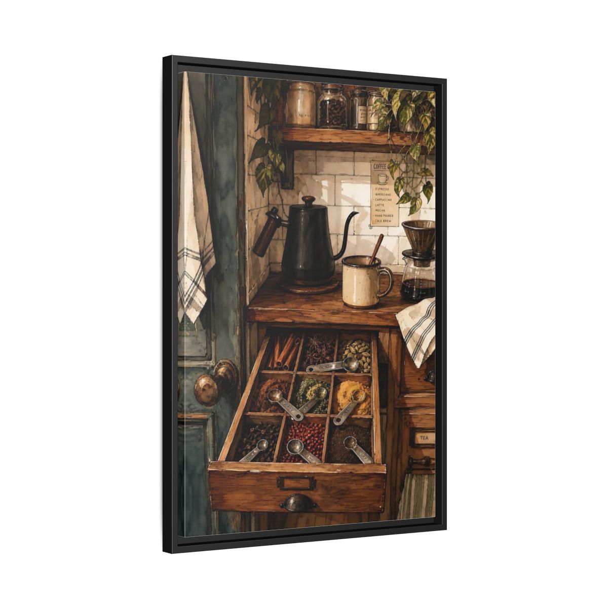 Side Mockup 14. Vintage Coffee Station Rustic Coffee Station shown as framed canvas print