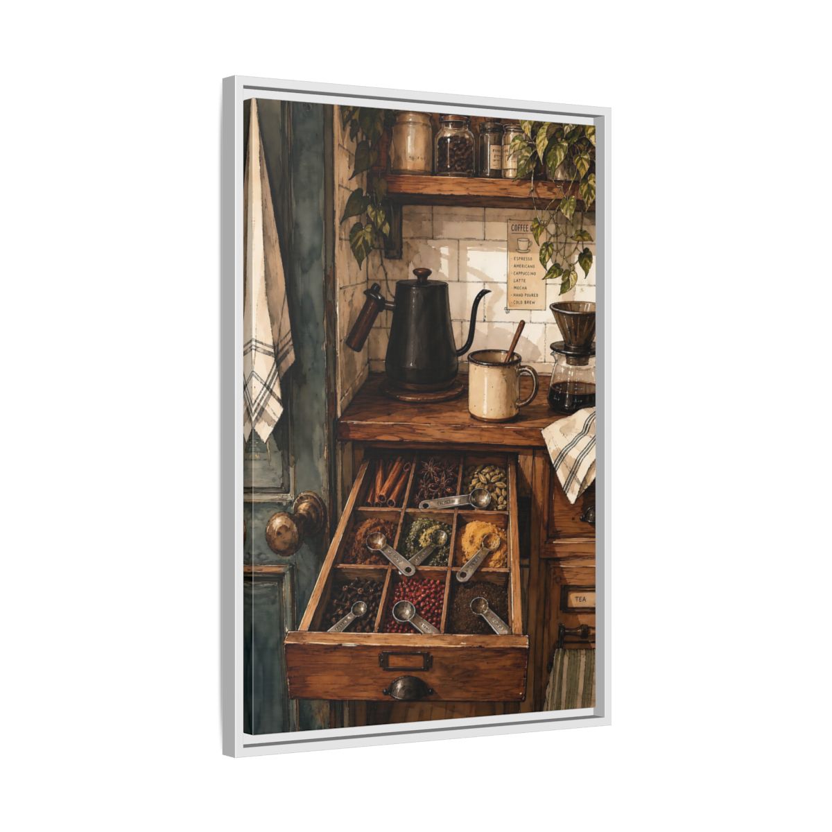 Side Mockup 10. Vintage Coffee Station Rustic Coffee Station shown as framed canvas print