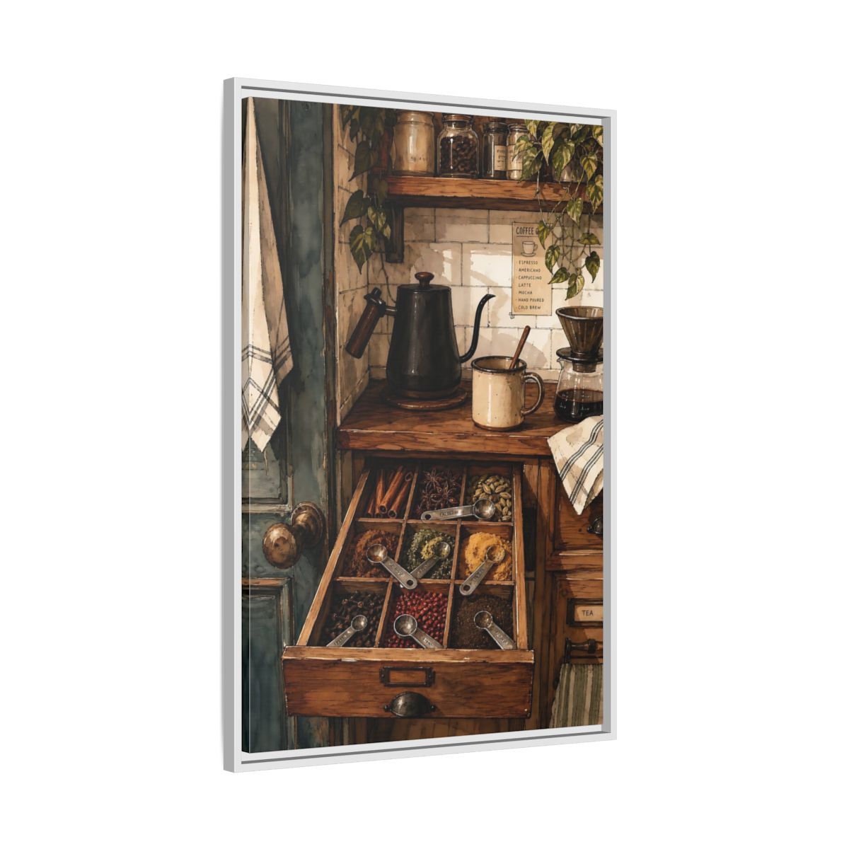 Side Mockup 9. Vintage Coffee Station Rustic Coffee Station shown as framed canvas print