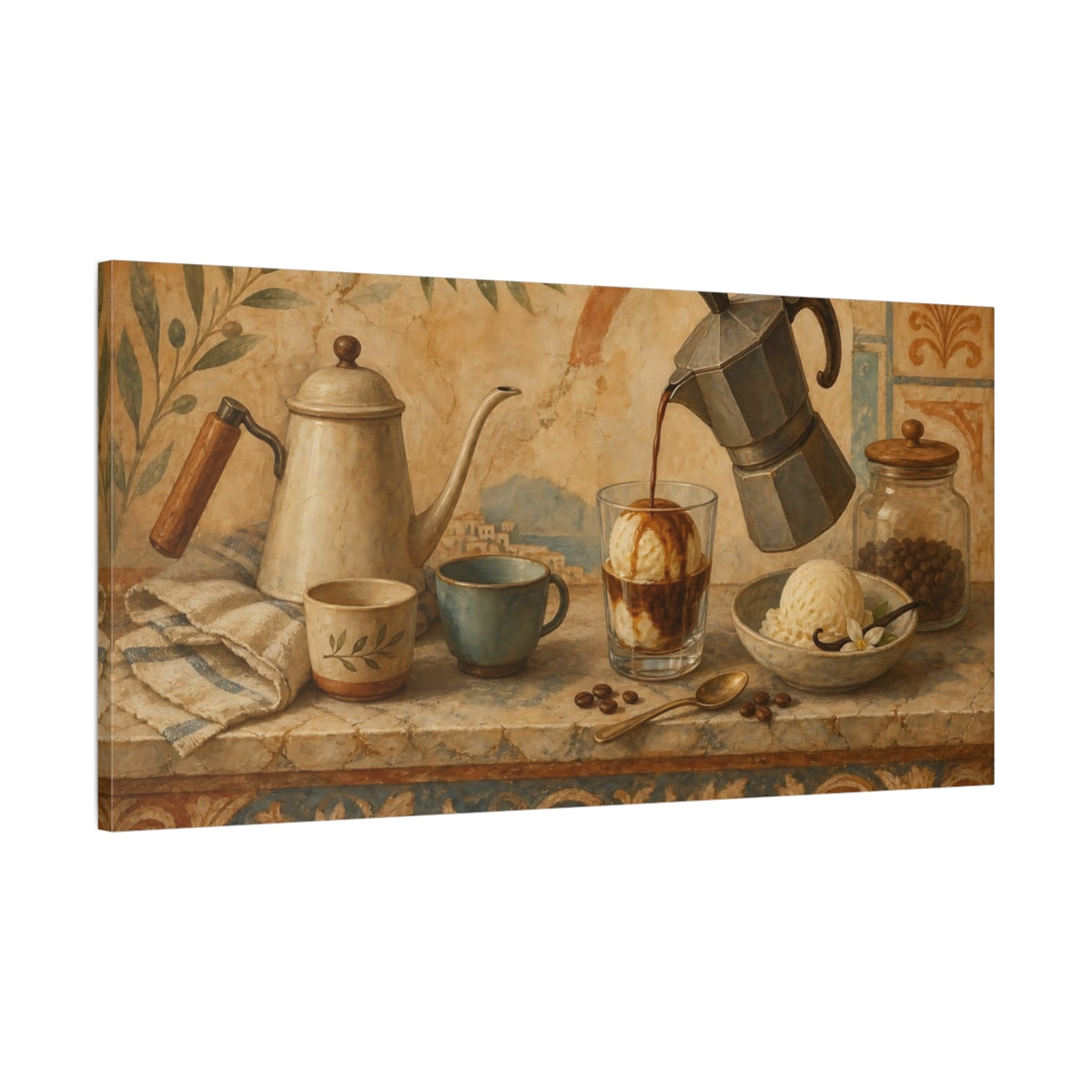 Main Mockup. Vintage Coffee Still Life Earthy Tones Coffee shown as canvas print