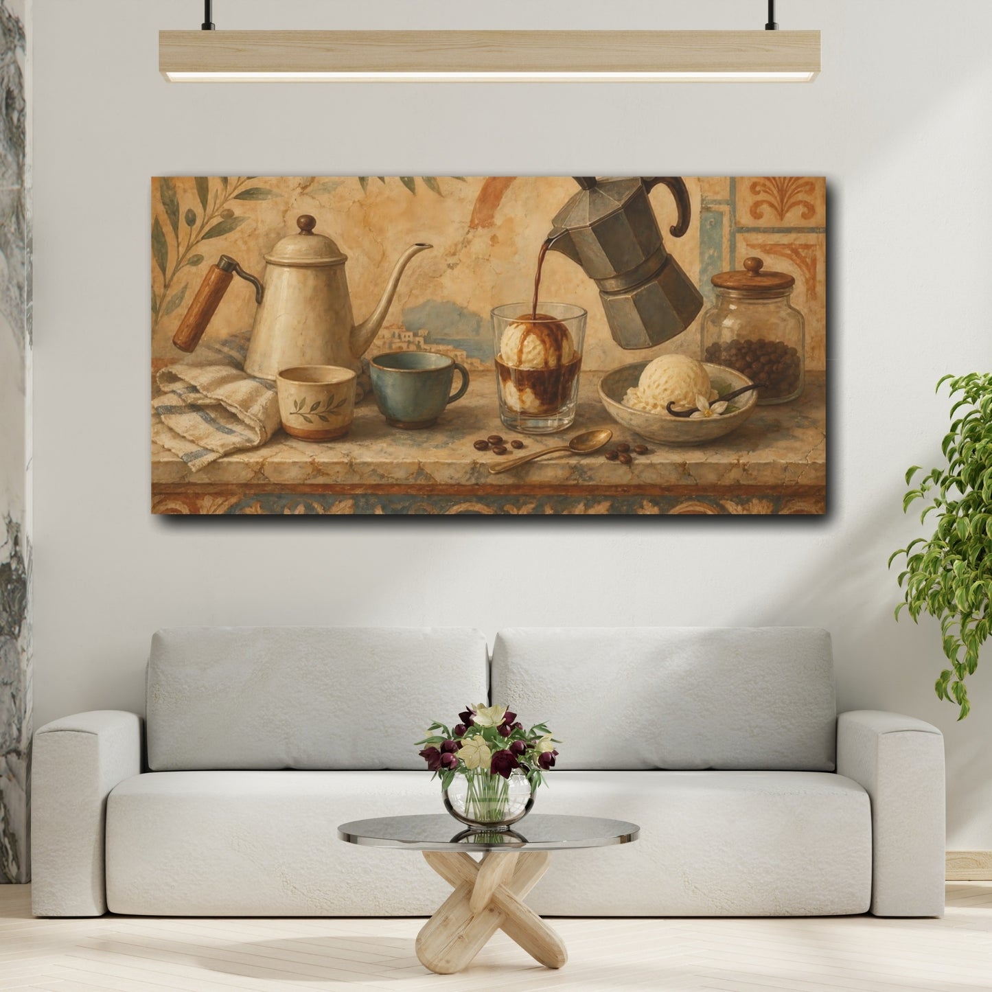 Mockup 2. Vintage Coffee Still Life Earthy Tones Coffee shown as canvas print