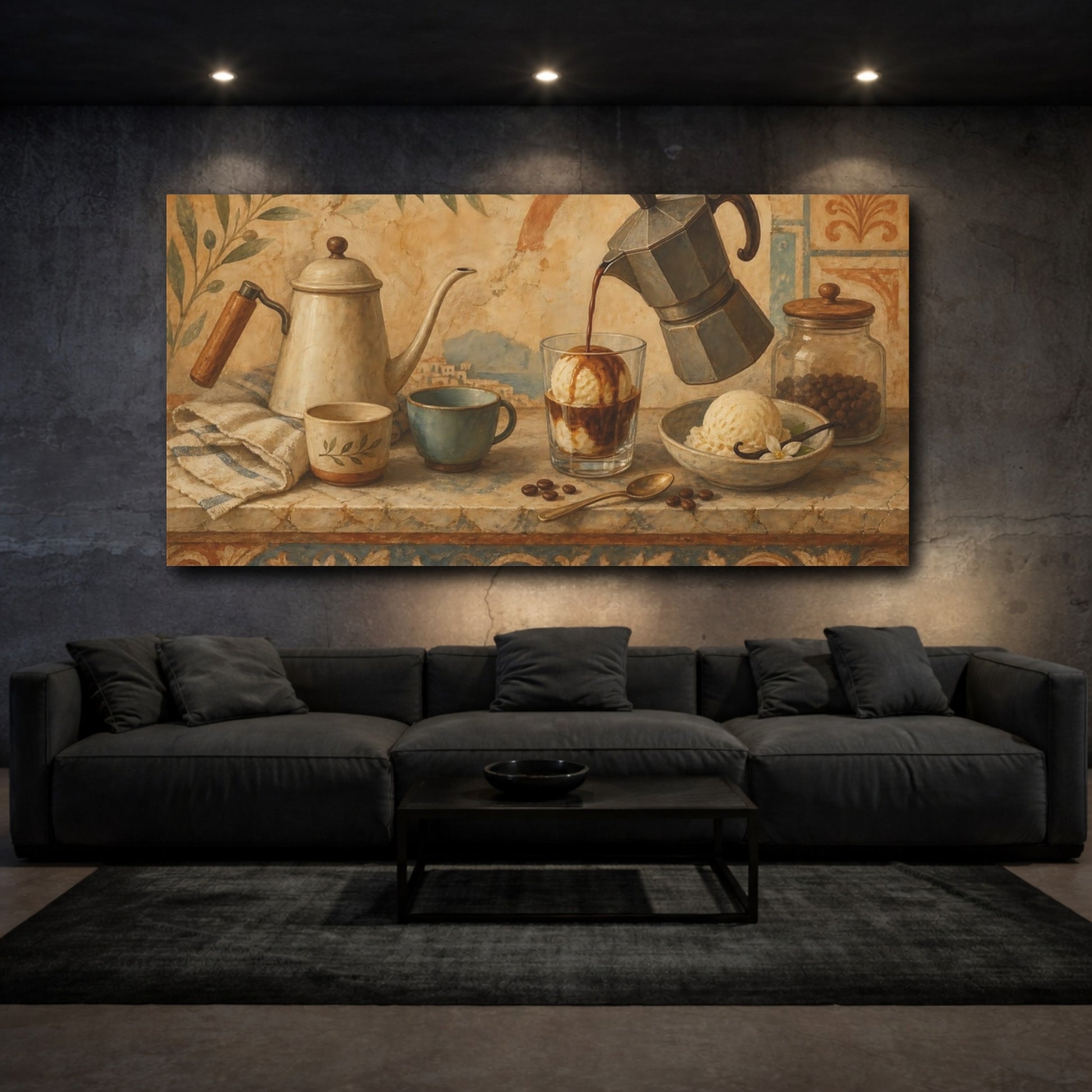 Mockup 3. Vintage Coffee Still Life Earthy Tones Coffee shown as canvas print