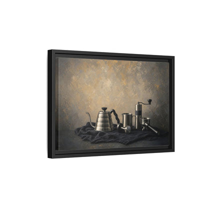 Side Mockup 6. Vintage Coffee Tools Metallic Coffee Tools shown as stretched canvas wall art