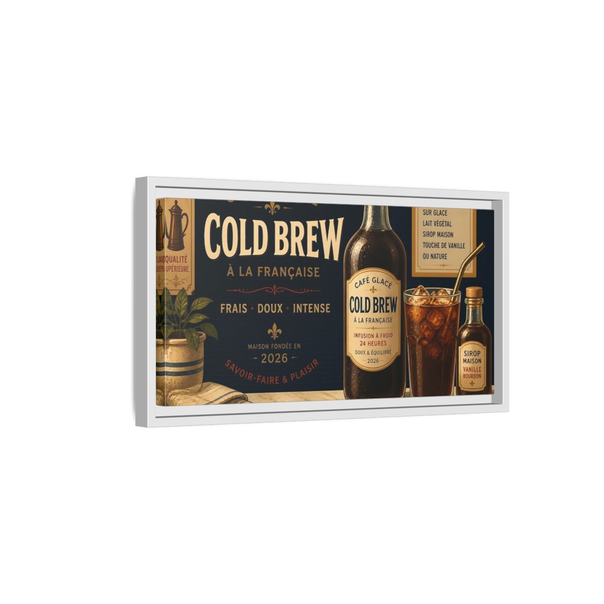 Side Mockup 6. Vintage Cold Brew Coffee Vintage Coffee shown as framed canvas print
