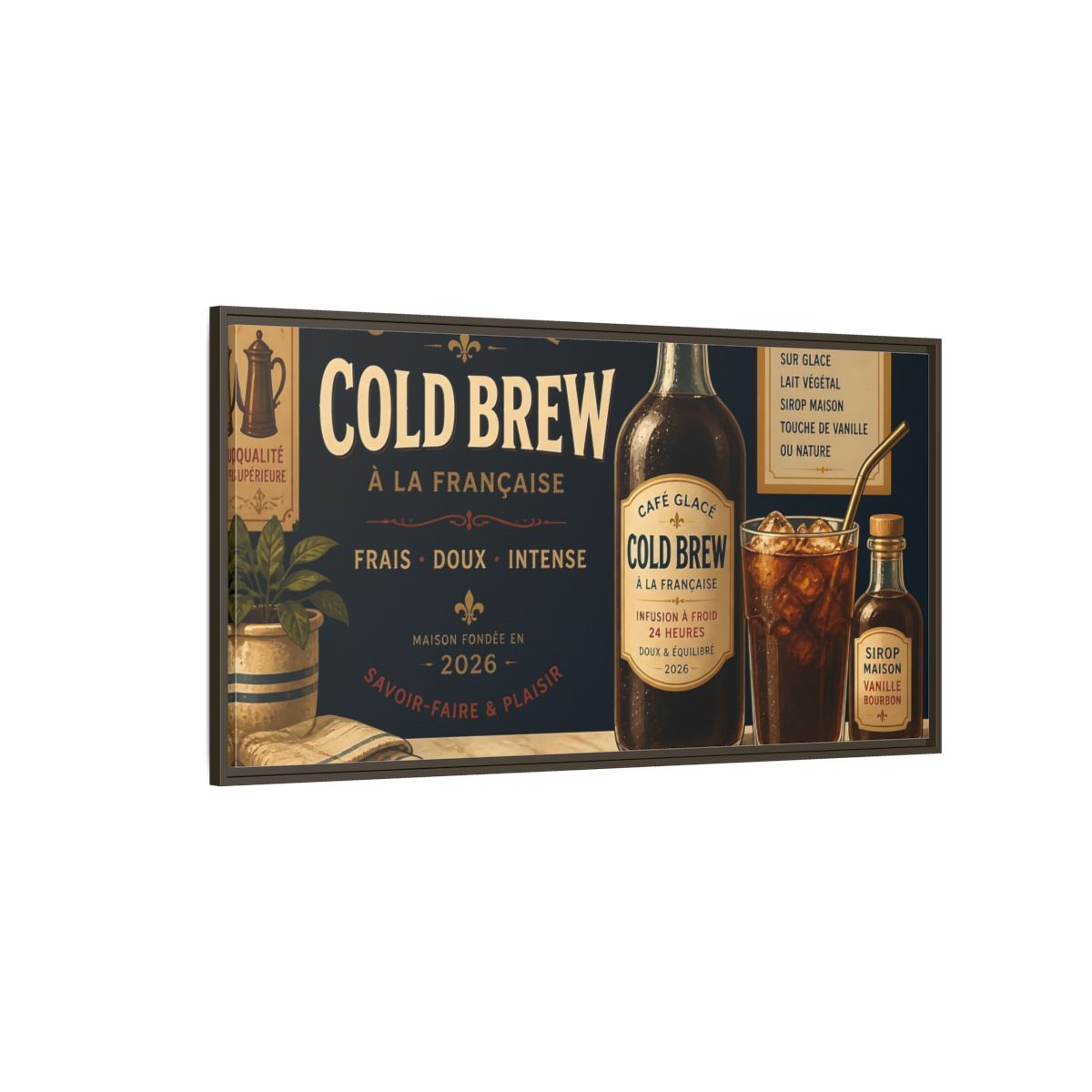 Side Mockup 4. Vintage Cold Brew Coffee Vintage Coffee shown as framed canvas print