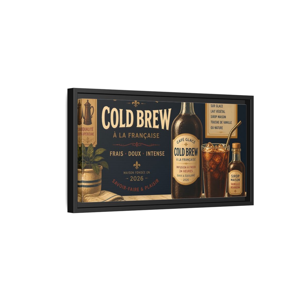 Side Mockup 8. Vintage Cold Brew Coffee Vintage Coffee shown as framed canvas print