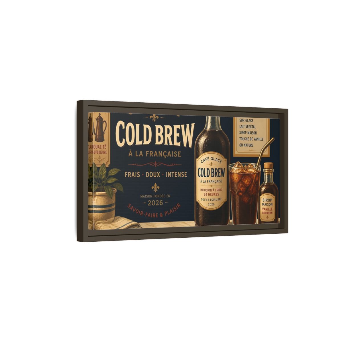 Side Mockup 7. Vintage Cold Brew Coffee Vintage Coffee shown as framed canvas print