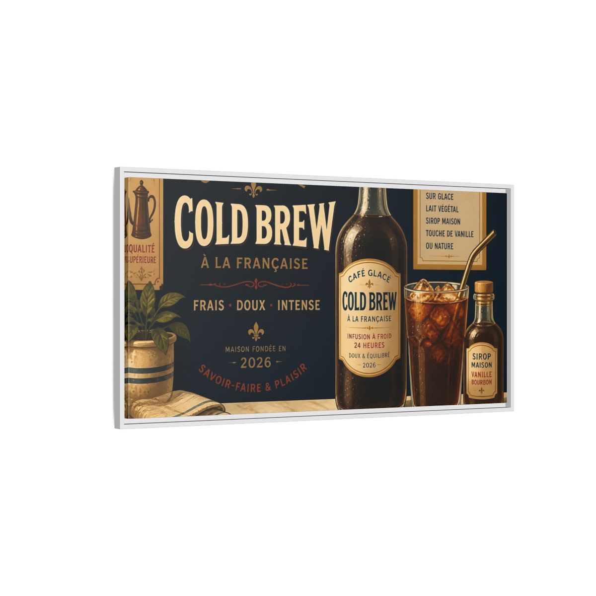Side Mockup 3. Vintage Cold Brew Coffee Vintage Coffee shown as framed canvas print