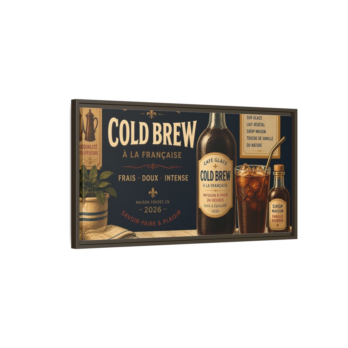 Main Mockup. Vintage Cold Brew Coffee Vintage Coffee shown as framed canvas print