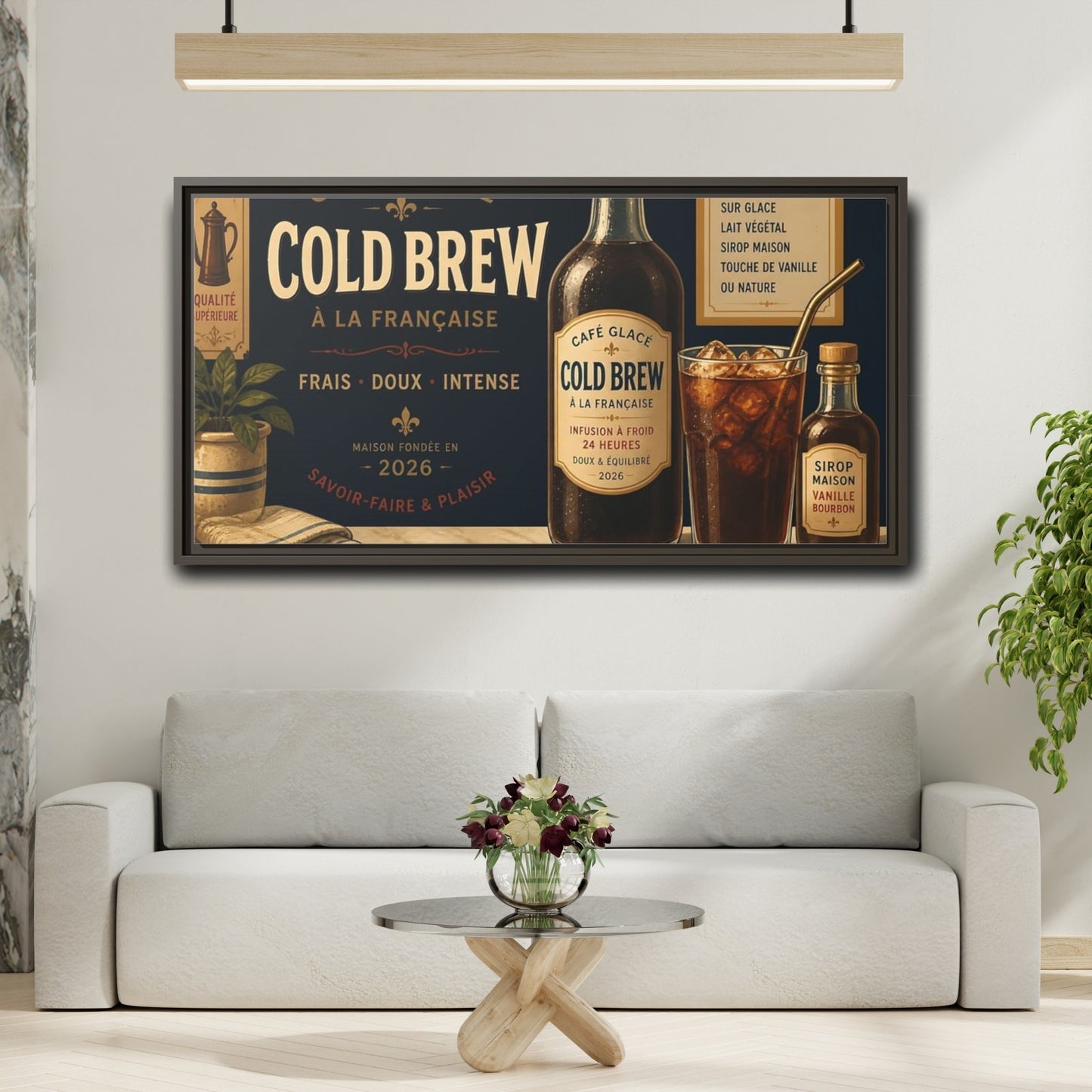 Mockup 2. Vintage Cold Brew Coffee Vintage Coffee shown as framed canvas print
