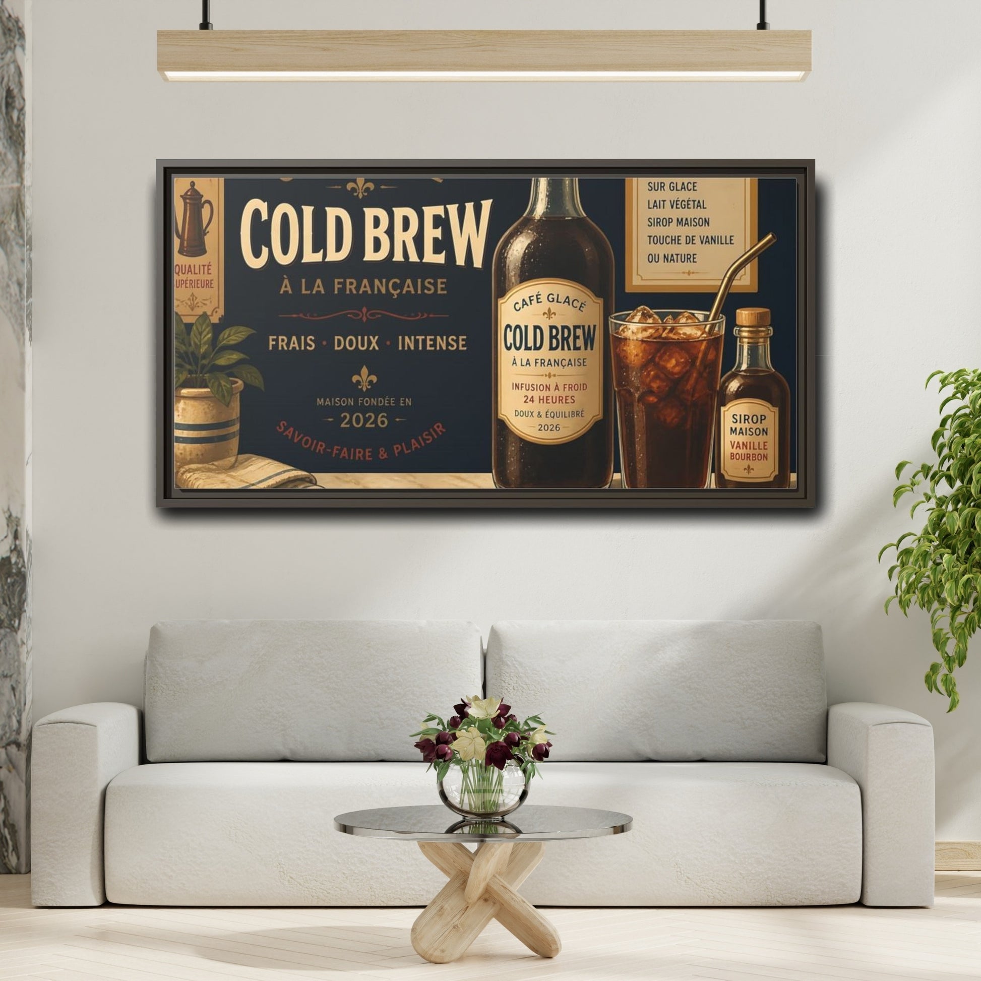 Mockup 2. Vintage Cold Brew Coffee Vintage Coffee shown as framed canvas print