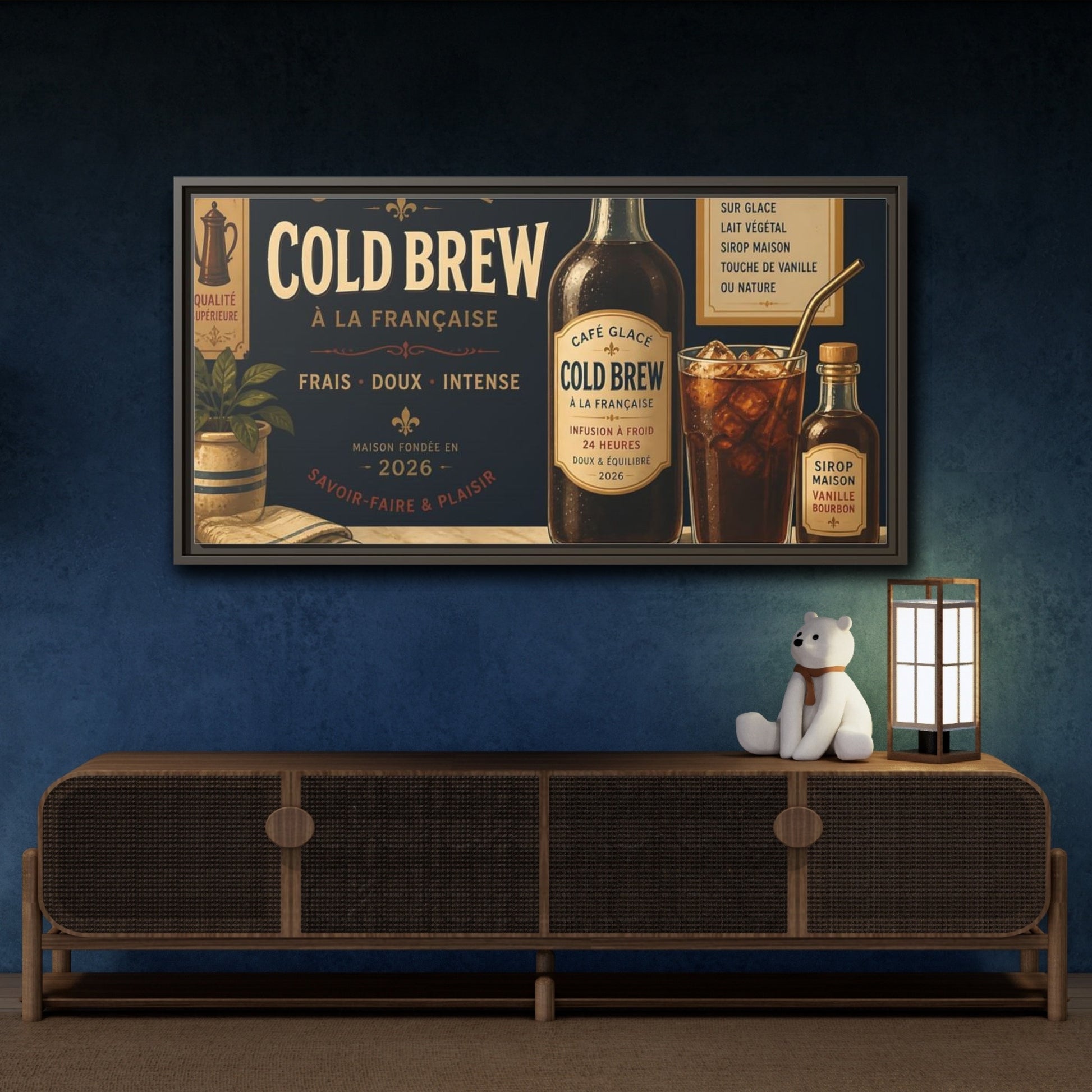 Mockup 4. Vintage Cold Brew Coffee Vintage Coffee shown as framed canvas print