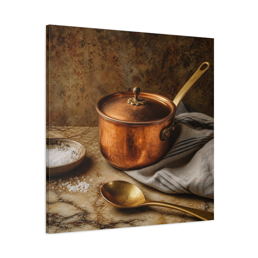 Main Mockup. Vintage Copper Pot Copper And Gold shown as stretched canvas wall art