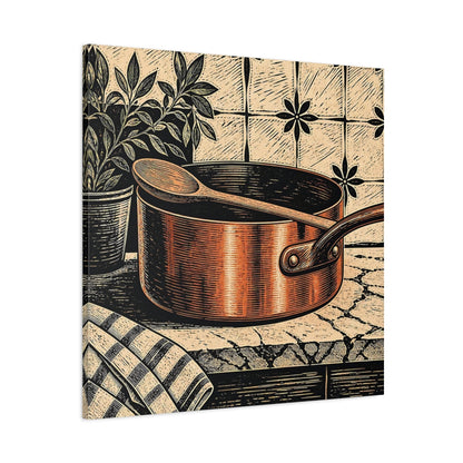 Main Mockup. Vintage Copper Pot Copper Pot Rustic shown as stretched canvas wall art