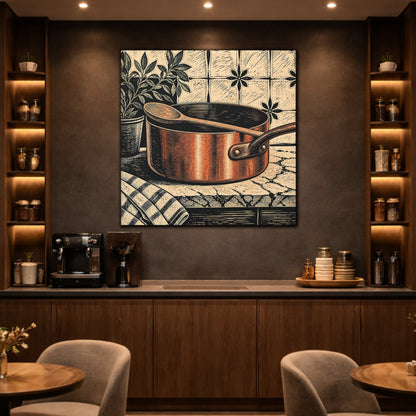 Mockup 2. Vintage Copper Pot Copper Pot Rustic shown as stretched canvas wall art