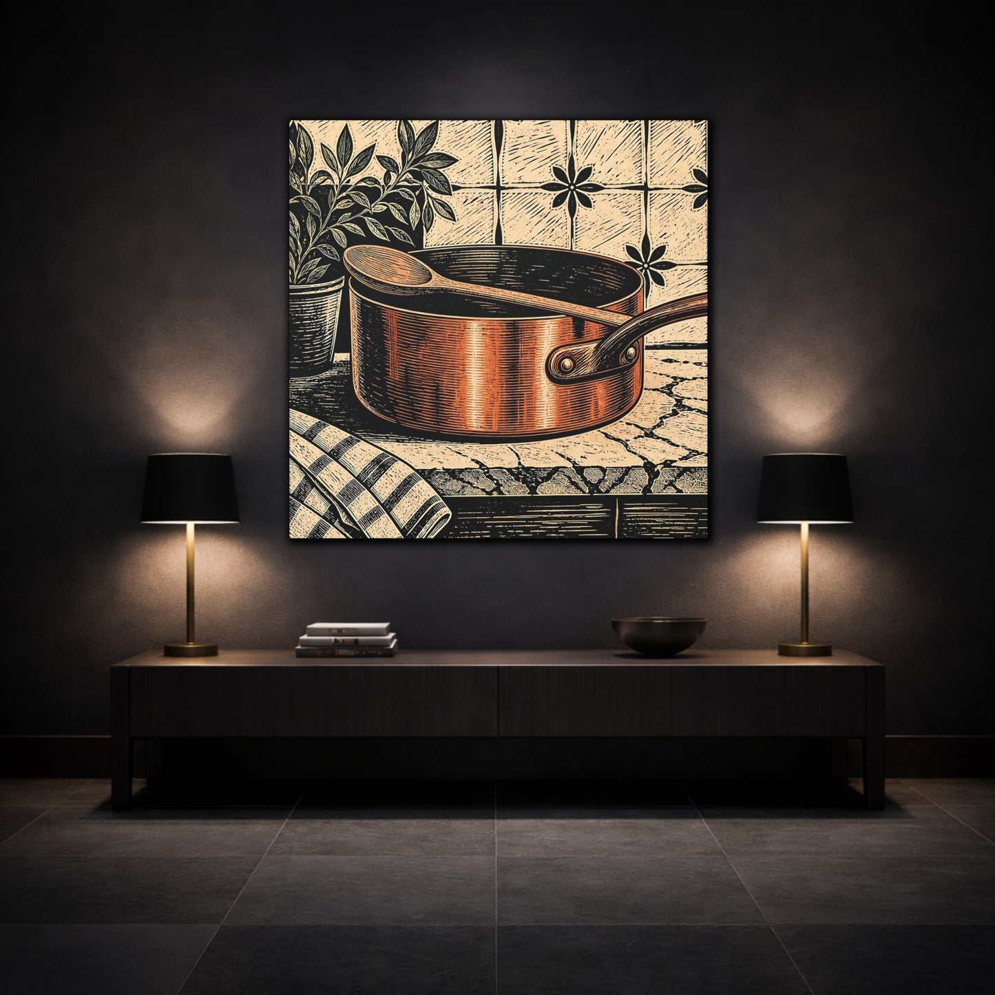 Mockup 3. Vintage Copper Pot Copper Pot Rustic shown as stretched canvas wall art