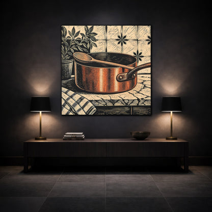 Mockup 3. Vintage Copper Pot Copper Pot Rustic shown as stretched canvas wall art