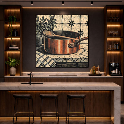 Mockup 4. Vintage Copper Pot Copper Pot Rustic shown as stretched canvas wall art