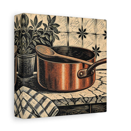 Side Mockup 2. Vintage Copper Pot Copper Pot Rustic shown as stretched canvas wall art