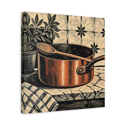 Side Mockup 6. Vintage Copper Pot Copper Pot Rustic shown as stretched canvas wall art