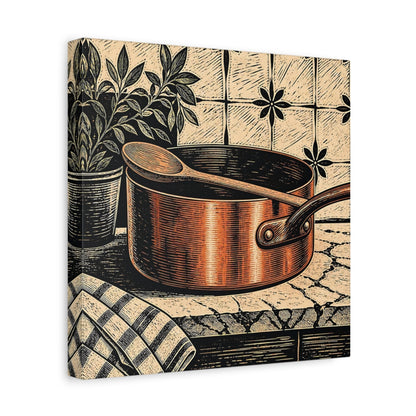Side Mockup 8. Vintage Copper Pot Copper Pot Rustic shown as stretched canvas wall art