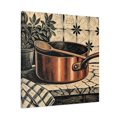 Side Mockup 3. Vintage Copper Pot Copper Pot Rustic shown as stretched canvas wall art