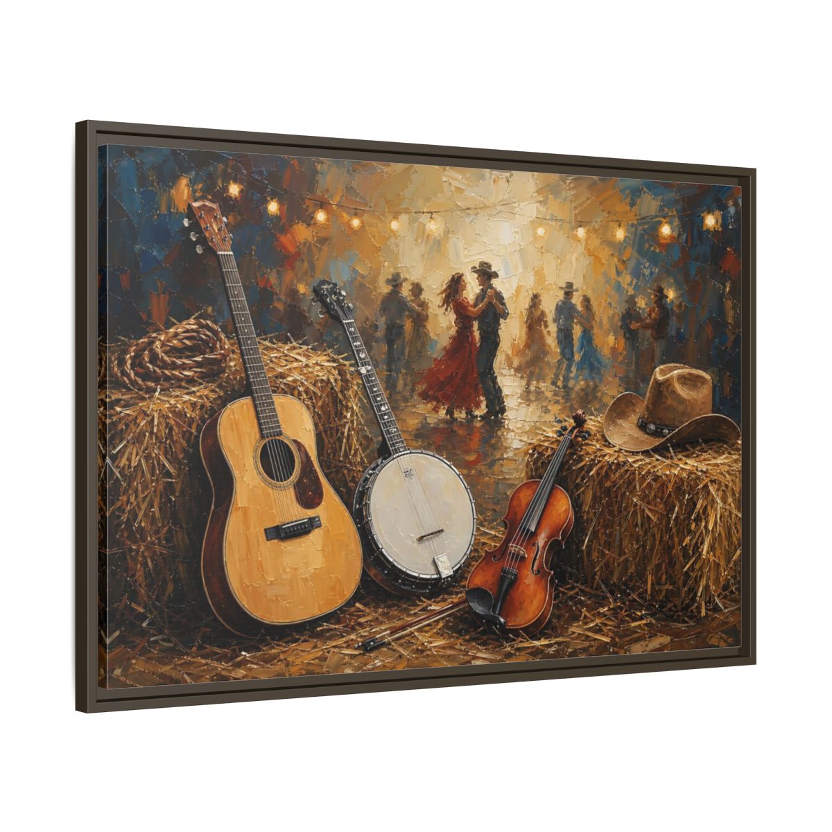 Main Mockup. Vintage Country Dance Rustic Country shown as framed canvas print