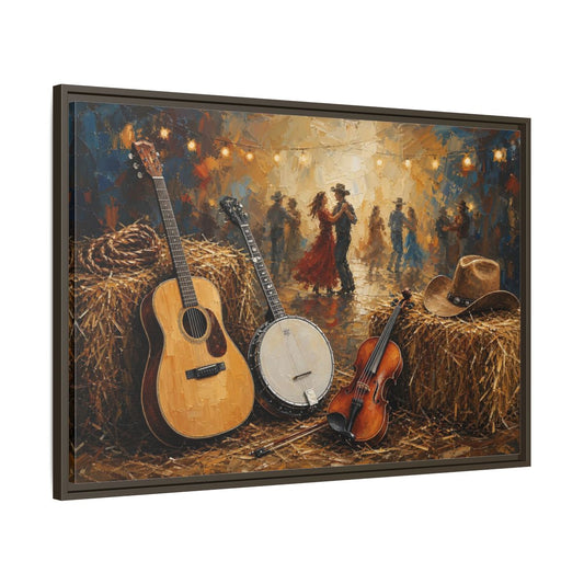 Main Mockup. Vintage Country Dance Rustic Country shown as framed canvas print