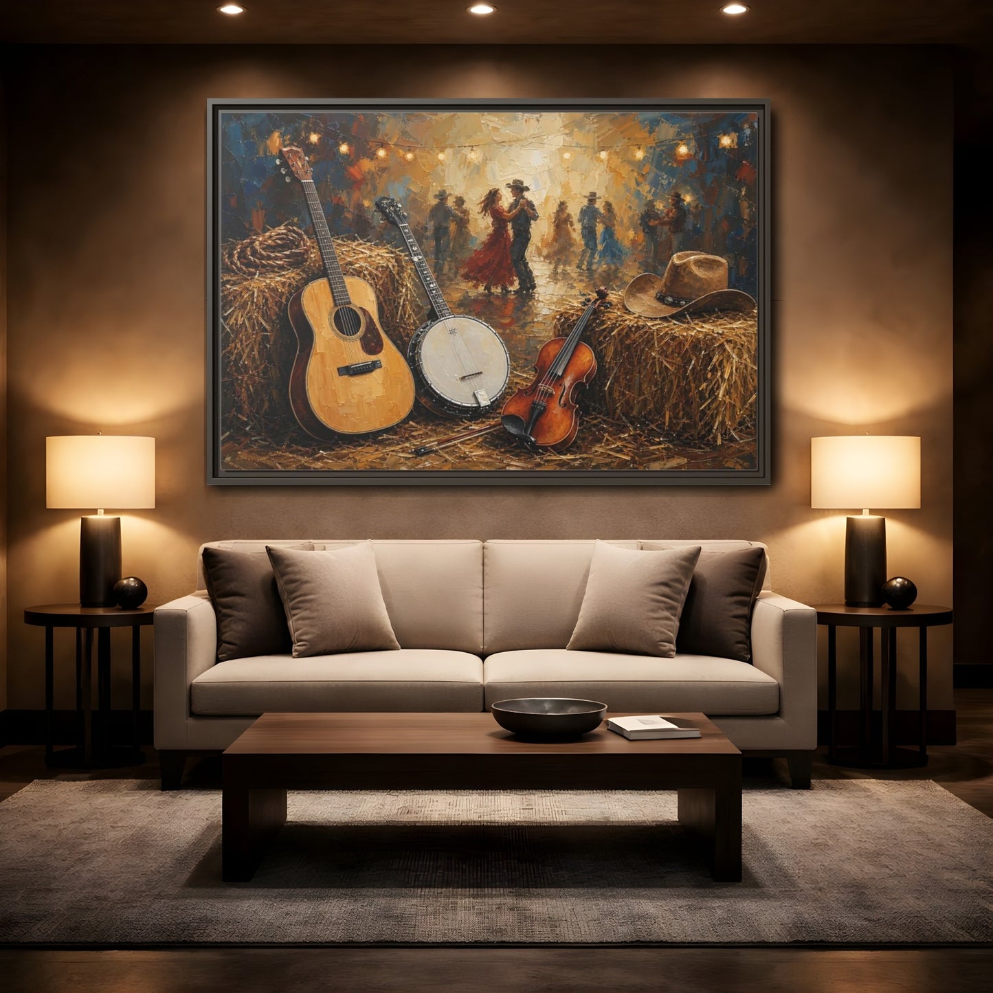 Mockup 2. Vintage Country Dance Rustic Country shown as framed canvas print