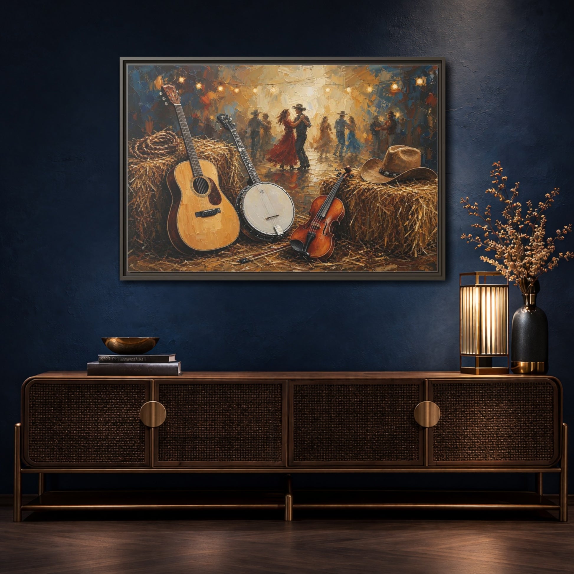 Mockup 4. Vintage Country Dance Rustic Country shown as framed canvas print