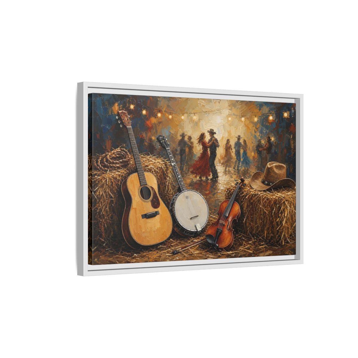 Side Mockup 1. Vintage Country Dance Rustic Country shown as framed canvas print