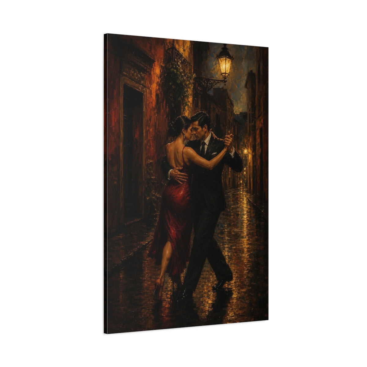 Side Mockup 1. Vintage Couple Dancing Warm Night Dance shown as canvas print