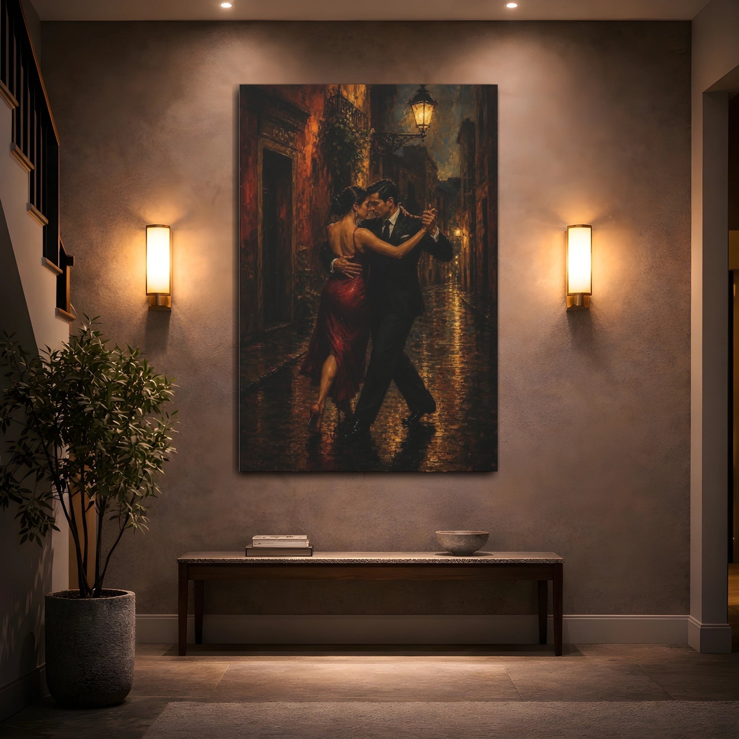 Mockup 2. Vintage Couple Dancing Warm Night Dance shown as canvas print