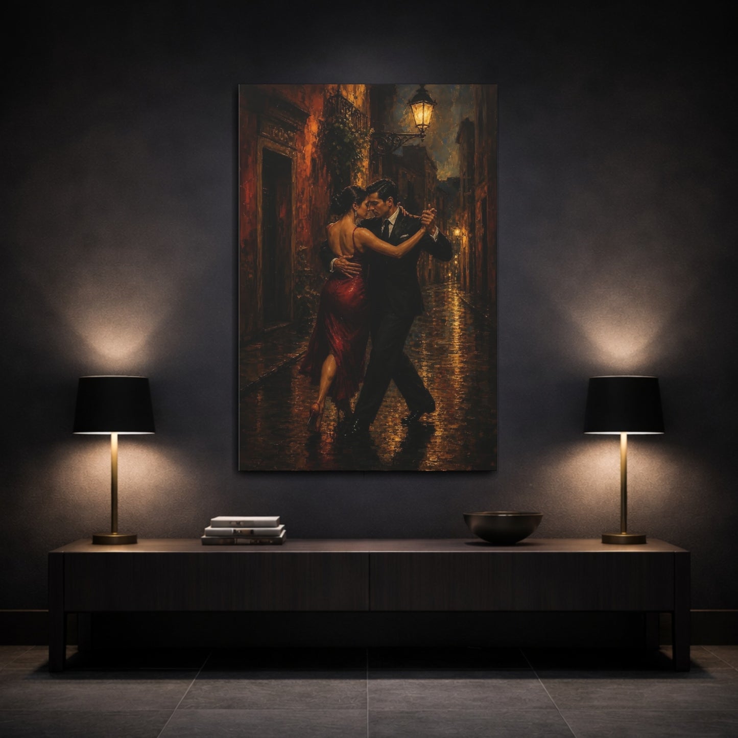 Mockup 3. Vintage Couple Dancing Warm Night Dance shown as canvas print