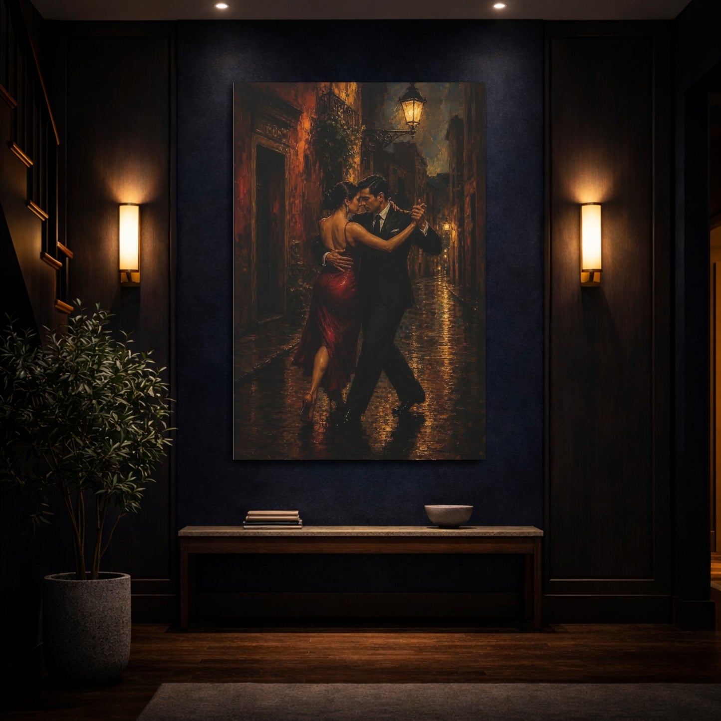 Mockup 4. Vintage Couple Dancing Warm Night Dance shown as canvas print