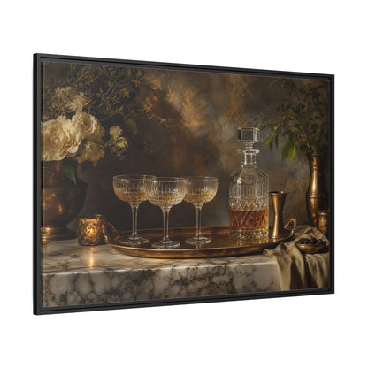 Side Mockup 12. Vintage Crystal Decanter Gold And Brown shown as stretched canvas wall art
