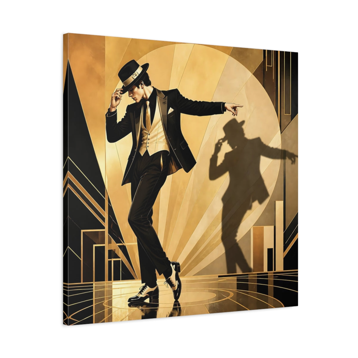 Side Mockup 3. Vintage Dancer Black And Gold shown as canvas print