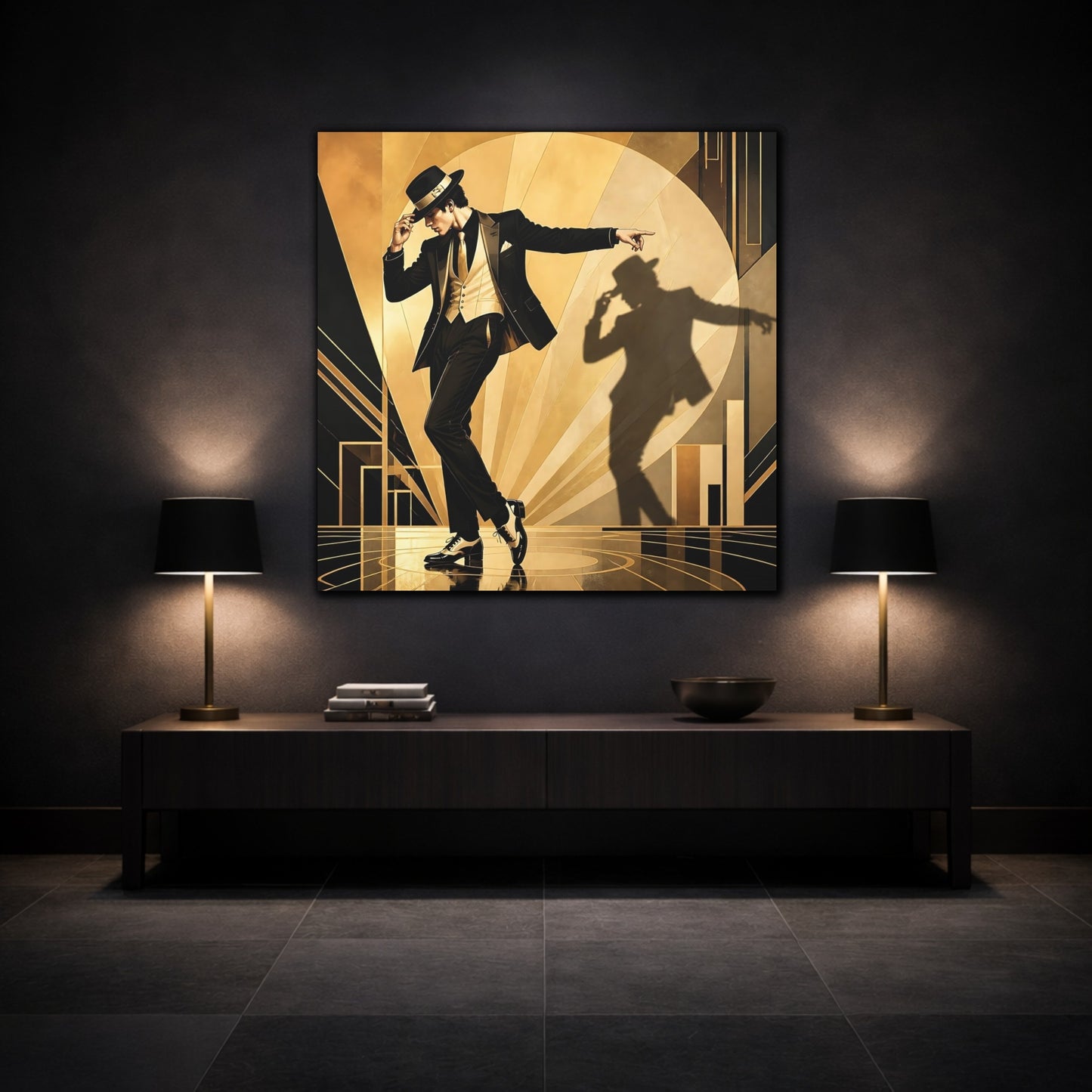 Mockup 3. Vintage Dancer Black And Gold shown as canvas print