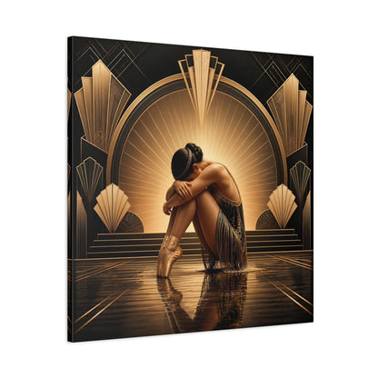 Main Mockup. Vintage Dancer Gold And Black shown as canvas print